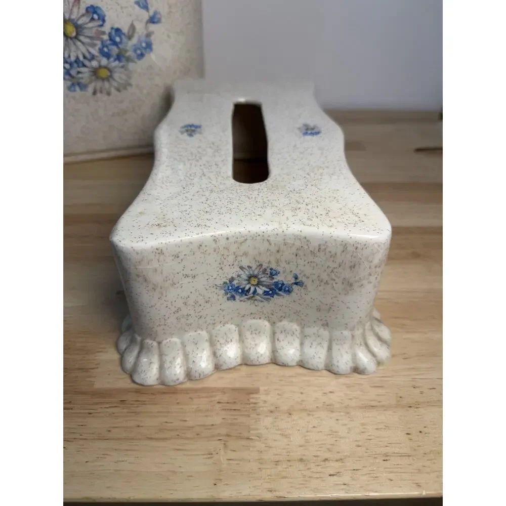 VTG 1983 Gator Mold Ceramic Vanity Bathroom Set of 3 Speckled Blue Floral